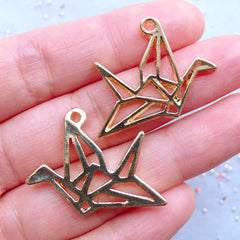 Origami Crane Open Backed Bezel | Animal Bird Charm | Deco Frame for Kawaii UV Resin Jewelry Making (2pcs / Gold / 29mm x 23mm)