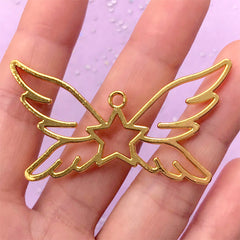 Winged Star Open Back Bezel for UV Resin | Star with Angel Wings Charm | Kawaii Magical Girl Jewelry Supplies (1 piece / Gold / 54mm x 30mm)