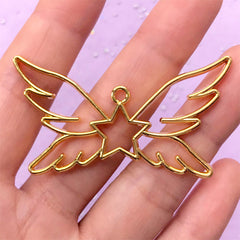 Winged Star Open Back Bezel for UV Resin | Star with Angel Wings Charm | Kawaii Magical Girl Jewelry Supplies (1 piece / Gold / 54mm x 30mm)