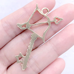 Sagittarius Open Bezel | Arrow and Bow Charm | Magical Girl Key Pendant | Zodiac Jewellery Supplies | UV Resin Crafts (1 piece / Gold / 30mm x 49mm)