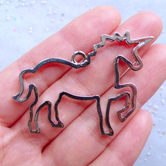 CLEARANCE Magical Unicorn Open Backed Bezel Charm | Fairy Tale Animal Pendant | Deco Frame for Kawaii UV Resin Jewellery Making (1 piece / Silver / 50mm x 37mm)