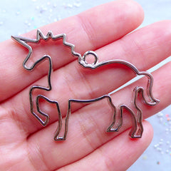 CLEARANCE Magical Unicorn Open Backed Bezel Charm | Fairy Tale Animal Pendant | Deco Frame for Kawaii UV Resin Jewellery Making (1 piece / Silver / 50mm x 37mm)