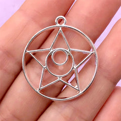 Kawaii Magic Circle Open Bezel Pendant | Mahou Kei Charm | UV Resin Jewellery Supplies (1 piece / Silver / 28mm x 31mm)
