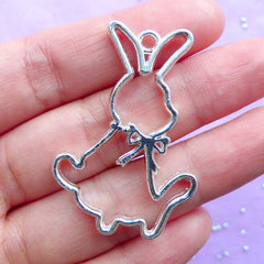 Rabbit Toy Open Bezel Pendant | Bunny Deco Frame for UV Resin Jewelry DIY | Kawaii Easter Charm (1 piece / Silver / 29mm x 43mm)