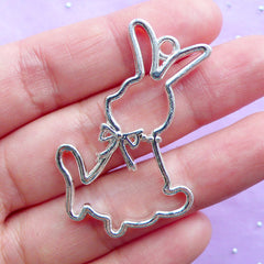 Rabbit Toy Open Bezel Pendant | Bunny Deco Frame for UV Resin Jewelry DIY | Kawaii Easter Charm (1 piece / Silver / 29mm x 43mm)