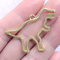 Dinosaur Open Bezel | Tyrannosaurus Charm | Dino Rex Pendant | Deco Frame for UV Resin Filling | Kawaii Craft Supplies (1 piece  / Gold / 40mm x 30mm)