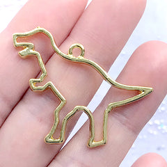 Dinosaur Open Bezel | Tyrannosaurus Charm | Dino Rex Pendant | Deco Frame for UV Resin Filling | Kawaii Craft Supplies (1 piece  / Gold / 40mm x 30mm)