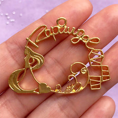 Fairy Tale Princess Open Bezel Charm | Fairytale Deco Frame for UV Resin Filling | Kawaii Jewellery Supplies (1 piece / Gold / 45mm x 34mm)