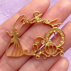 CLEARANCE Cinderella Open Bezel Pendant for UV Resin Filling | Princess Deco Frame | Fairytale Charm | Kawaii Jewelry Supplies (1 piece / Gold / 41mm x 34mm)