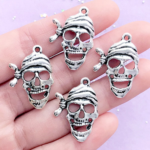 Pirate Skeleton Charms Skull Charm (4pcs) (19mm x 27mm / Tibetan Silver) Pendant Bracelet Earrings Zipper Pulls Bookmarks Keychains CHM173