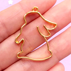 Rabbit Open Bezel Charm | Easter Bunny Pendant | Animal Deco Frame for UV Resin Filling | Kawaii Craft Supply (1 piece / Gold / 26mm x 33mm)