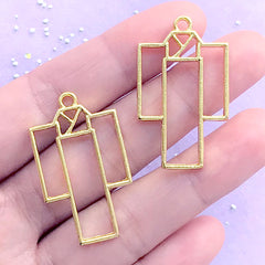 Kimono Open Back Bezel | Japanese Garment Charm | Yukata Charm | Deco Frame for UV Resin Filling | Kawaii Craft Supplies (2 pcs / Gold / 21mm x 36mm)