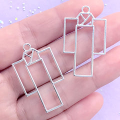 CLEARANCE Japanese Kimono Open Bezel Charm | Yukata Deco Frame | UV Resin Crafts | Kawaii Jewelry Making (2 pcs / Silver / 21mm x 36mm)