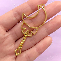 Moon Fairy Wand Open Back Bezel Charm | Magic Wand Deco Frame for UV Resin Filling | Kawaii Craft Supplies (1 piece / Gold / 28mm x 67mm / 2 Sided)