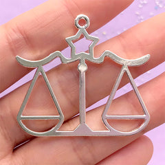 Libra Horoscope Open Bezel | Constellation Deco Frame for UV Resin | Zodiac Sign Charm | Astrology Pendant (1 piece / Silver / 41mm x 37mm)