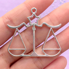 Libra Horoscope Open Bezel | Constellation Deco Frame for UV Resin | Zodiac Sign Charm | Astrology Pendant (1 piece / Silver / 41mm x 37mm)