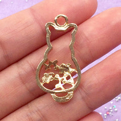 Kawaii Kitty Open Backed Bezel with Flower Pattern | Cat Deco Frame for UV Resin Jewellery Making | Kitten Charm (1 piece / Gold / 16mm x 31mm)