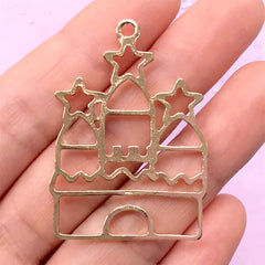 Star Castle Open Bezel Charm | Kawaii Deco Frame for UV Resin Filling | Fairy Kei Jewelry Supplies (1 piece / Gold / 30mm x 42mm)