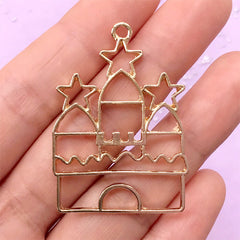 Star Castle Open Bezel Charm | Kawaii Deco Frame for UV Resin Filling | Fairy Kei Jewelry Supplies (1 piece / Gold / 30mm x 42mm)