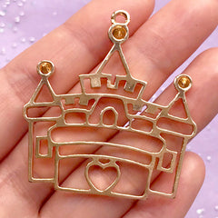Castle Open Bezel Charm | Fairytale Deco Frame for UV Resin Filling | Kawaii Jewelry Supplies (1 piece / Gold / 43mm x 46mm)