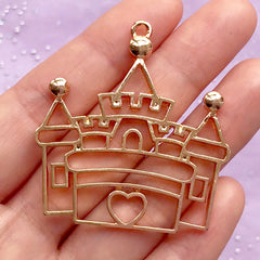 Castle Open Bezel Charm | Fairytale Deco Frame for UV Resin Filling | Kawaii Jewelry Supplies (1 piece / Gold / 43mm x 46mm)