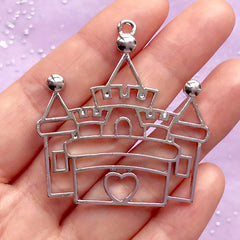 CLEARANCE Fairy Tale Castle Open Backed Bezel Pendant | Cute Deco Frame for UV Resin Crafts | Kawaii Jewellery Making (1 piece / Silver / 43mm x 46mm)