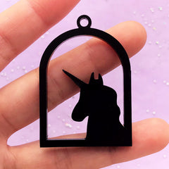 Acrylic Open Bezel Charm | Unicorn Pendant | Black Deco Frame for UV Resin Filling | Kawaii Jewelry Supplies (1 piece / Black / 34mm x 49mm / 2 Sided)