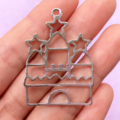 Starry Castle Open Back Bezel Pendant | Fairy Tale Deco Frame for UV Resin Craft | Fairy Kei Jewellery Supplies (1 piece / Silver / 30mm x 42mm)