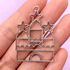 Starry Castle Open Back Bezel Pendant | Fairy Tale Deco Frame for UV Resin Craft | Fairy Kei Jewellery Supplies (1 piece / Silver / 30mm x 42mm)