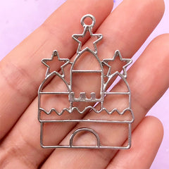Starry Castle Open Back Bezel Pendant | Fairy Tale Deco Frame for UV Resin Craft | Fairy Kei Jewellery Supplies (1 piece / Silver / 30mm x 42mm)