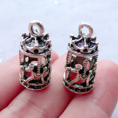 CLEARANCE 3D Carousel Charms (2pcs) (22mm x 11mm / Tibetan Silver) Metal Findings Pendant Bracelet Earrings Zipper Pulls Keychains CHM186