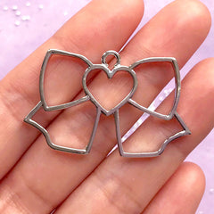 Ribbon with Heart Open Bezel Pendant | Kawaii Jewelry DIY | UV Resin Craft Supplies (1 piece / Silver / 42mm x 26mm)