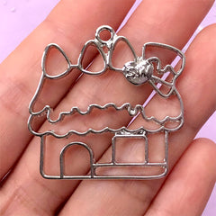 CLEARANCE Strawberry Shortcake House Open Back Bezel Charm | Kawaii Sweet Deco Frame for UV Resin (1 piece / Silver / 36mm x 36mm)