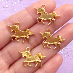 Small Unicorn Bezel Charm | Mythical Creature Pendant for UV Resin Painting | Magical Girl Jewelry Supplies (4pcs / Gold / 21mm x 15mm)