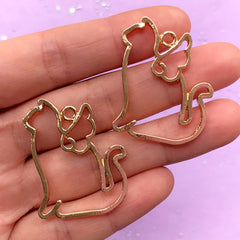 CLEARANCE Magical Girl Cat Open Bezel | Winged Kitty Charm | Kawaii Jewellery DIY | Animal Deco Frame for UV Resin Filling (2 pcs / Gold / 27mm x 34mm)