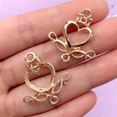 Magical Royal Heart Open Bezel Charm Connector | Mahou Kei Jewelry Making | Kawaii UV Resin Craft Supplies (2 pcs / Gold / 24mm x 27mm)