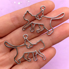 Magical Kitty with Angel Wing Open Bezel | Cat Deco Frame for UV Resin Craft | Kawaii Jewelry Supplies (2 pcs / Silver / 38mm x 27mm)