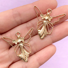 Guardian Angel Open Backed Bezel Charm | Fairy Pendant | UV Resin Jewelry Supplies (2 pcs / Gold / 30mm x 29mm)