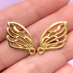 CLEARANCE Small Butterfly Wing Open Bezel Charm | UV Resin Jewellery Making | Kawaii Craft Supplies (2 pcs / Gold / 13mm x 24mm / 2 Sided)