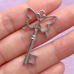 Magical Key Open Bezel Charm for UV Resin Filling | Butterfly Deco Frame | Kawaii Craft Supplies (1 piece / Silver / 21mm x 39mm)