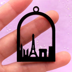 Paris Silhouette Acrylic Open Bezel | Eiffel Tower Charm | UV Resin Jewellery Making | Deco Frame for Resin Filling (1 piece / Black / 34mm x 49mm / 2 Sided)