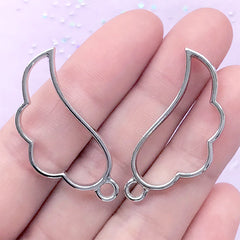 Kawaii Open Bezel Charm | Angel Wing Pendant | Magical Girl Deco Frame for UV Resin Jewelry Making (2 pcs / Silver / 16mm x 35mm)