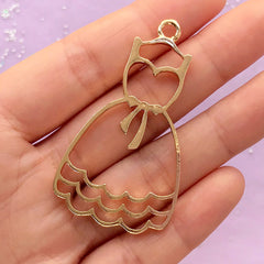 CLEARANCE Summer Dress Open Bezel Pendant | UV Resin Jewelry Supplies | Kawaii Bag Charm Making (1 piece / Gold / 30mm x 53mm)