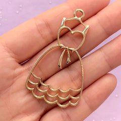 CLEARANCE Summer Dress Open Bezel Pendant | UV Resin Jewelry Supplies | Kawaii Bag Charm Making (1 piece / Gold / 30mm x 53mm)