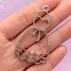 Kawaii Dress Open Backed Bezel Charm for UV Resin Filling | Resin Jewellery Supplies (1 piece / Silver / 30mm x 53mm)