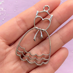 Kawaii Dress Open Backed Bezel Charm for UV Resin Filling | Resin Jewellery Supplies (1 piece / Silver / 30mm x 53mm)