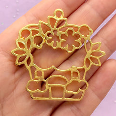 Flower House Open Bezel Charm | Fairy Tale Deco Frame for UV Resin Filling | Kawaii Craft Supplies (1 piece / Gold / 49mm x 47mm)