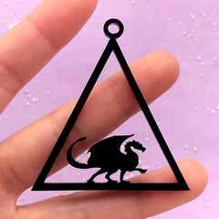 Dragon Open Bezel Charm | Legendary Creature Acrylic Pendant | Triangle Deco Frame for UV Resin Filling (1 piece / Black / 49mm x 54mm / 2 Sided)