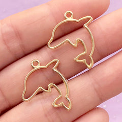 Small Dolphin Open Bezel Charm | Marine Life Deco Frame for UV Resin Crafts | Kawaii Jewelry Supplies (2 pcs / Gold / 20mm x 19mm)