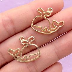 Small Whale Open Bezel | Marine Life Charm | Fish Deco Frame for UV Resin Filling | Kawaii Craft Supplies (2 pcs / Gold / 22mm x 18mm)